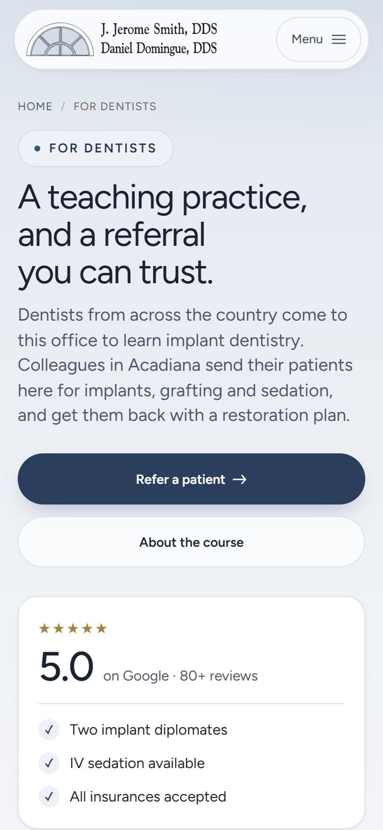 The For Dentists page on a 390x844 phone screen.