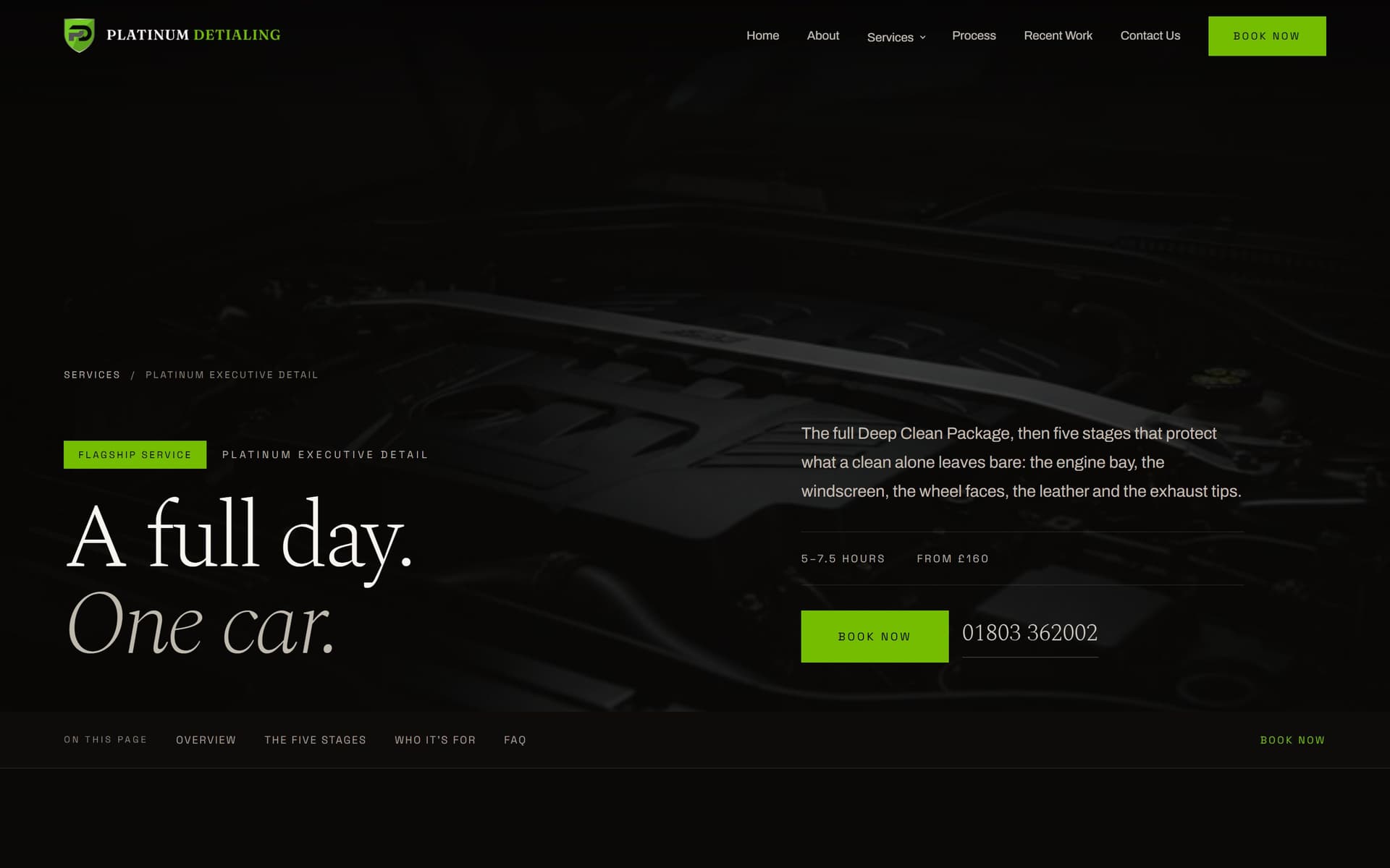 The Platinum Executive Detail package page at 1440×900.