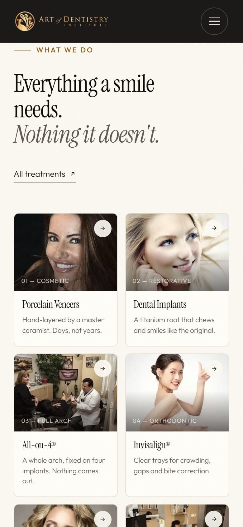The treatments section on a 390×844 phone screen.