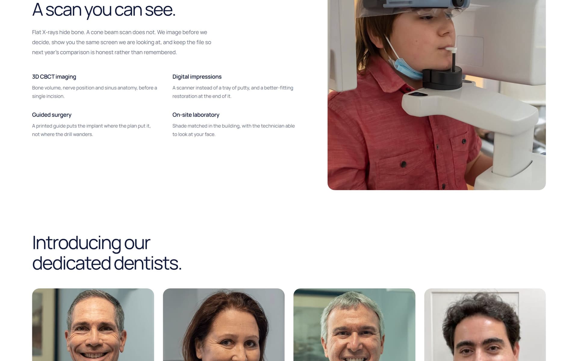 The technology section at 1440×900 — imaging, digital impressions, guided surgery and the on-site laboratory.